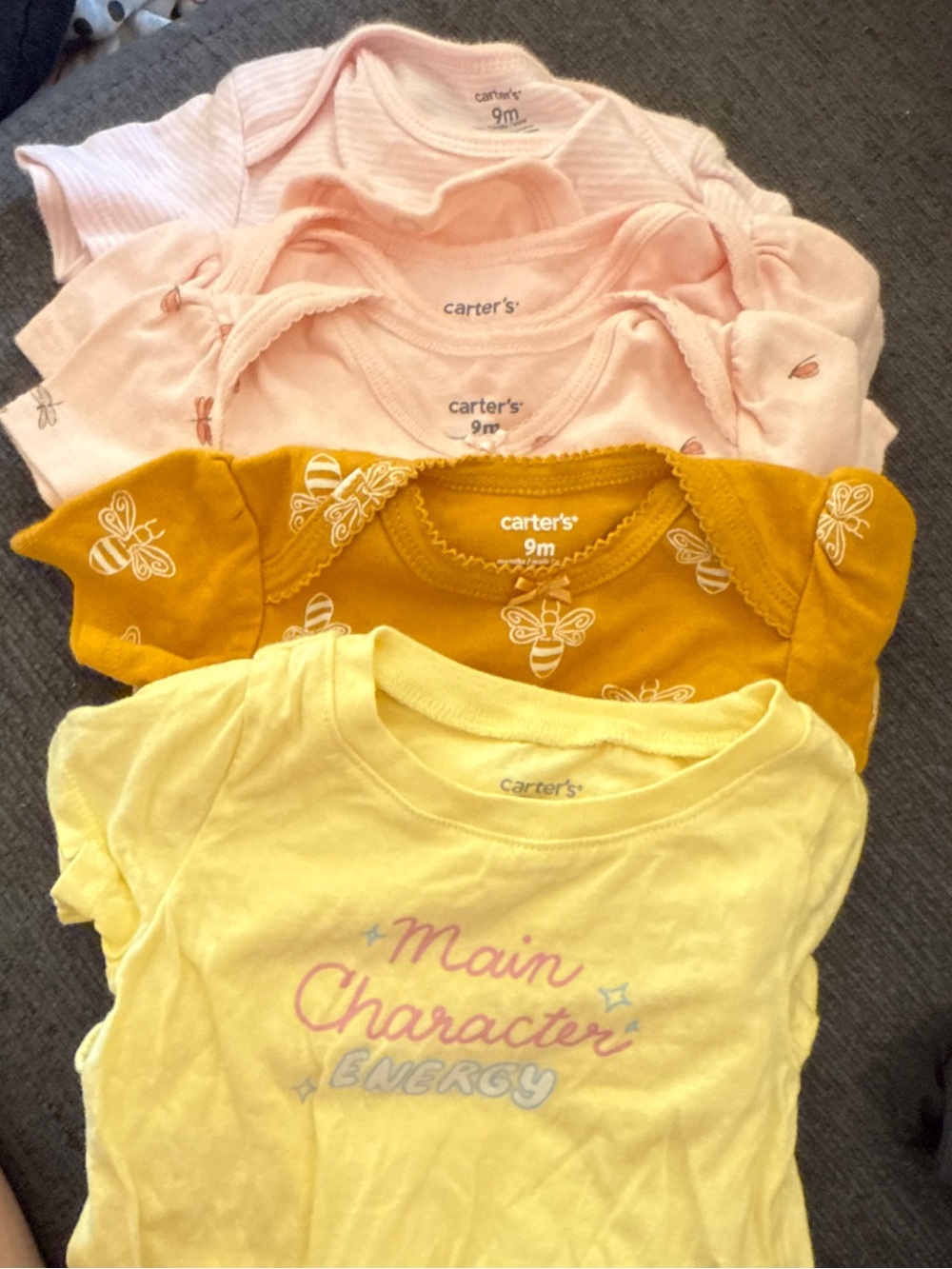 Carter's Baby Girls 5 Pack Onesies in Light Pink, Mustard & Pale Yellow